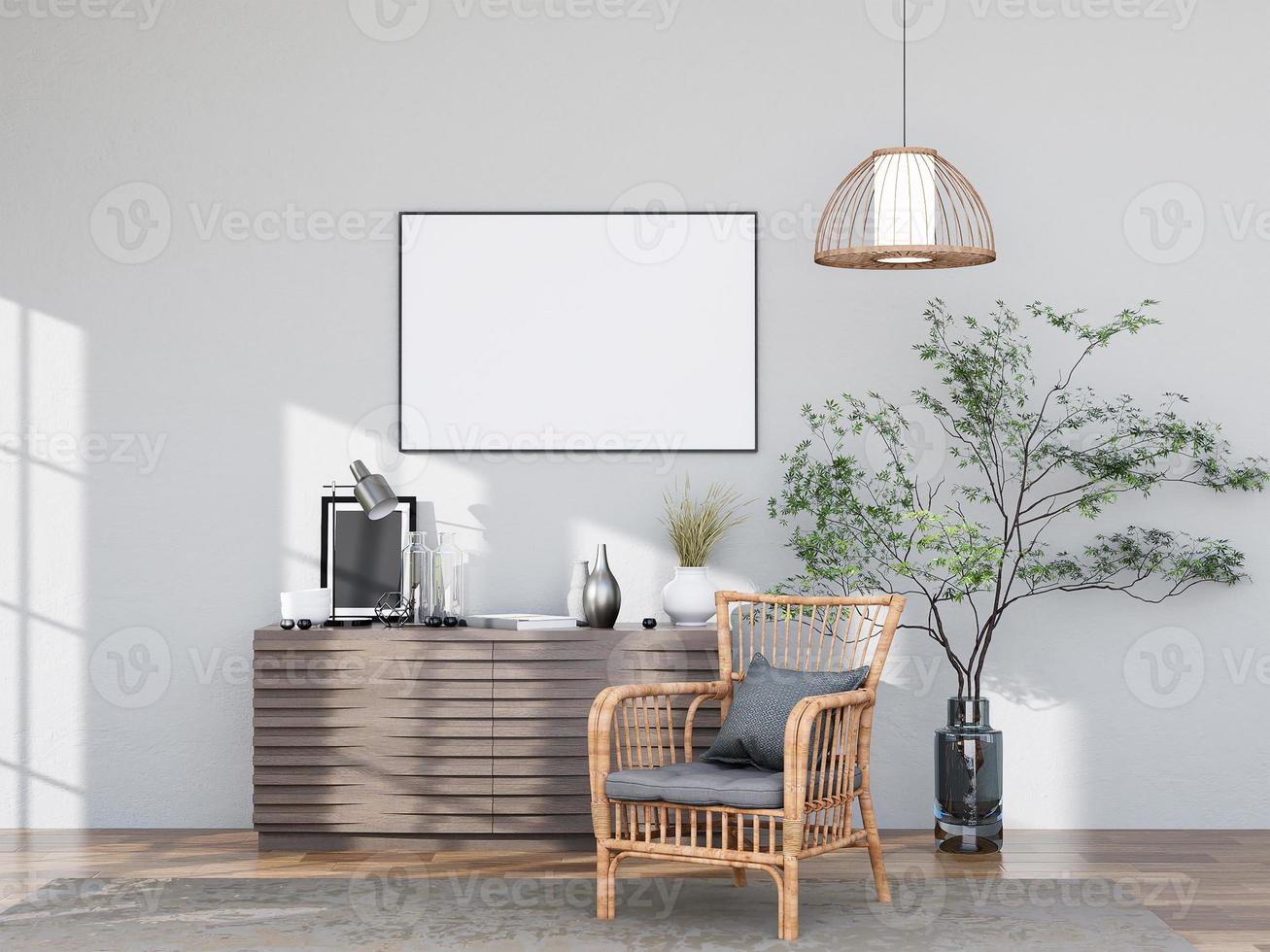 mock up poster frame in modern interior fully furnished rooms background, living room, photo