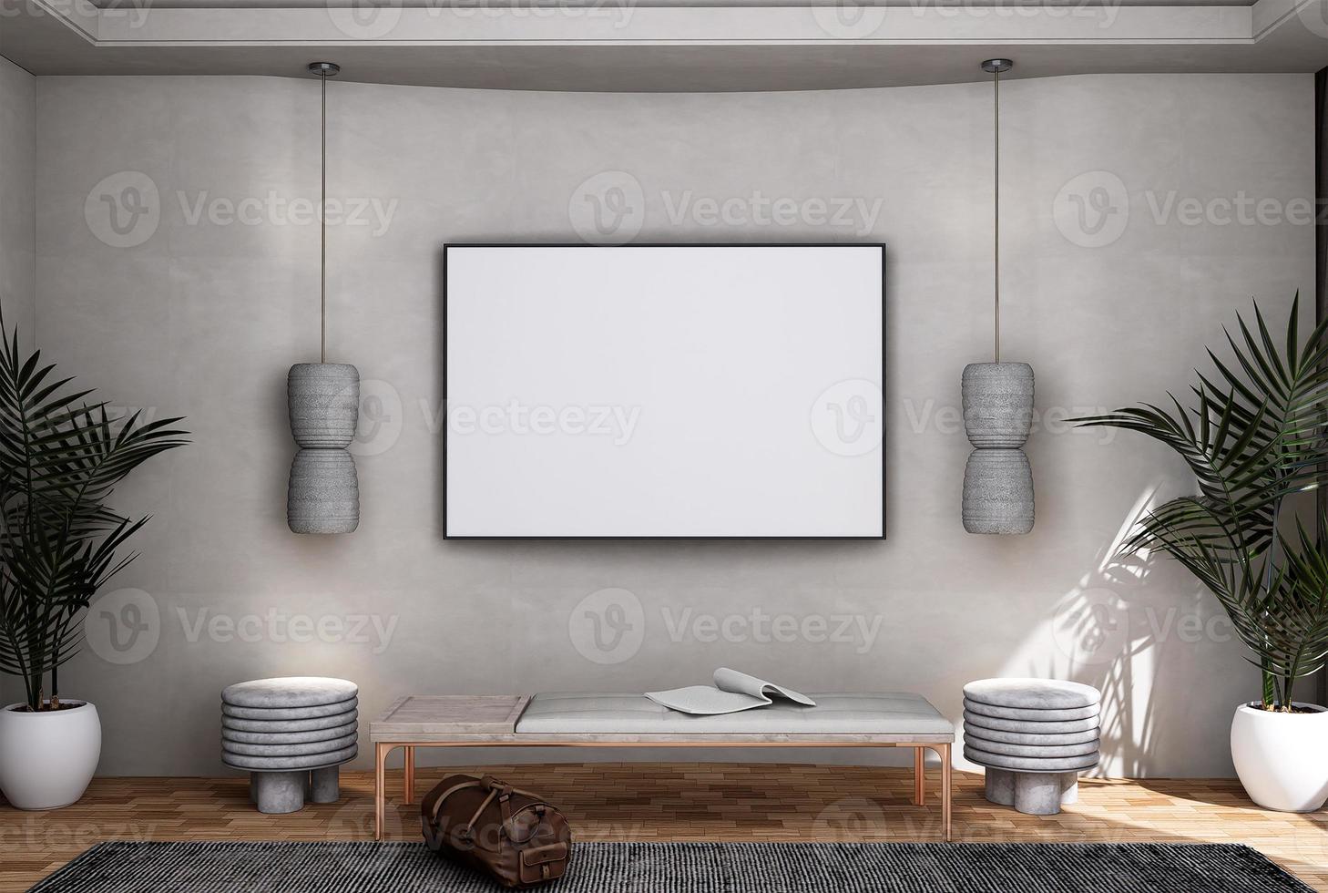 mock up poster frame in modern interior fully furnished rooms background, living room, photo