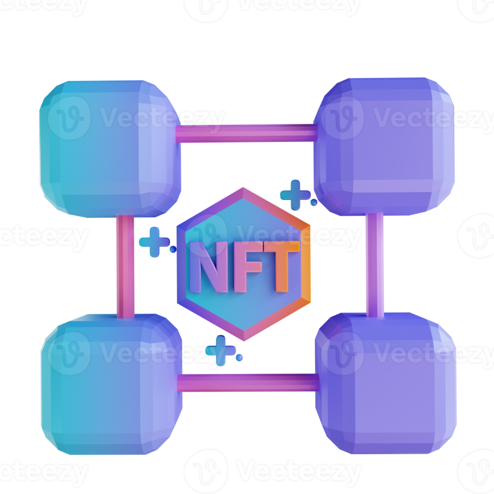 3D illustration blockchain NFT png
