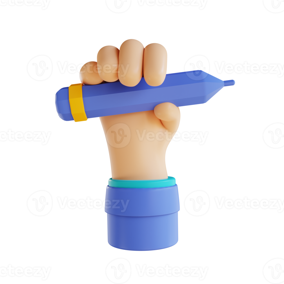 3d illustration hand and pencil png