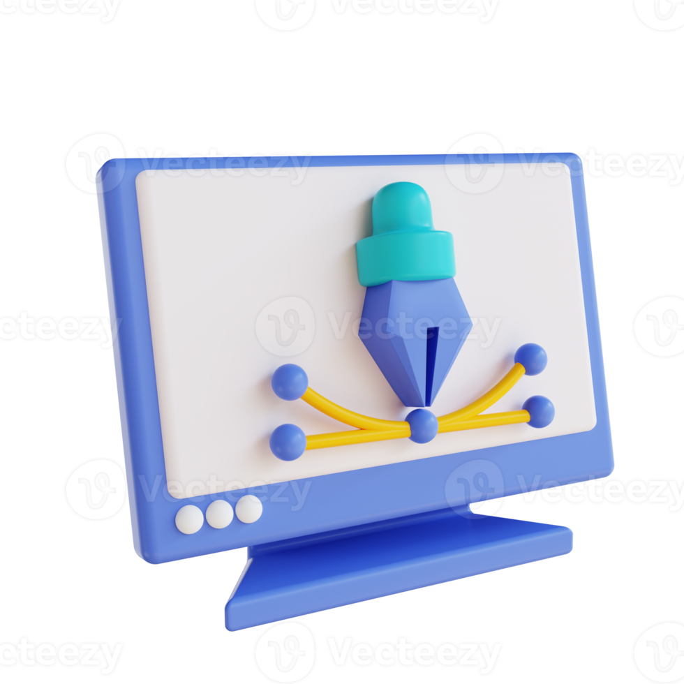 3d illustration monitor and pen tool png