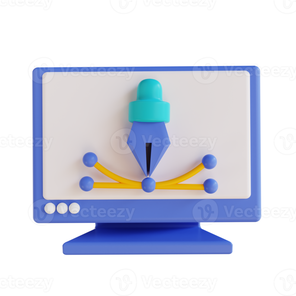 3d illustration monitor and pen tool png