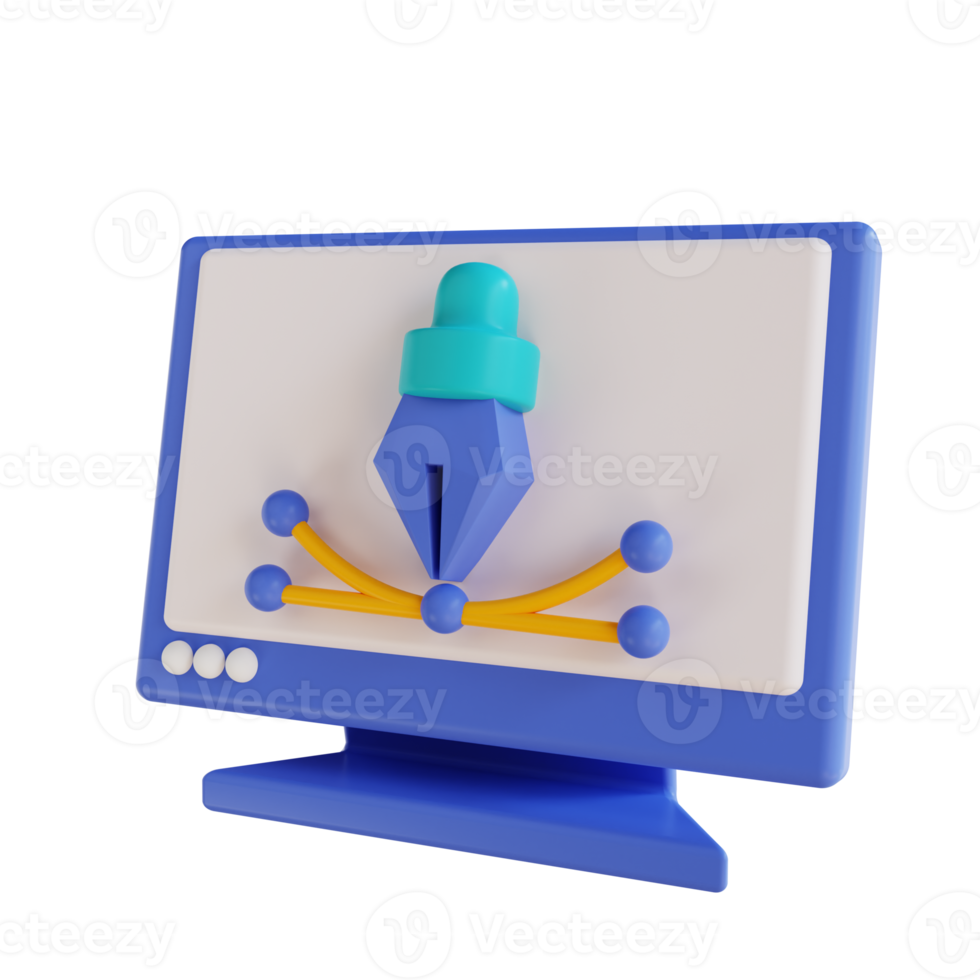 3d illustration monitor and pen tool png