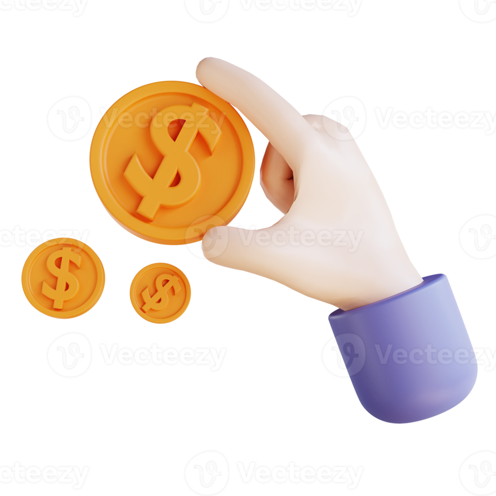 3D illustration hand and coin png