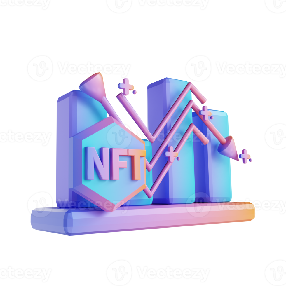 3D illustration NFT cube graph descending png