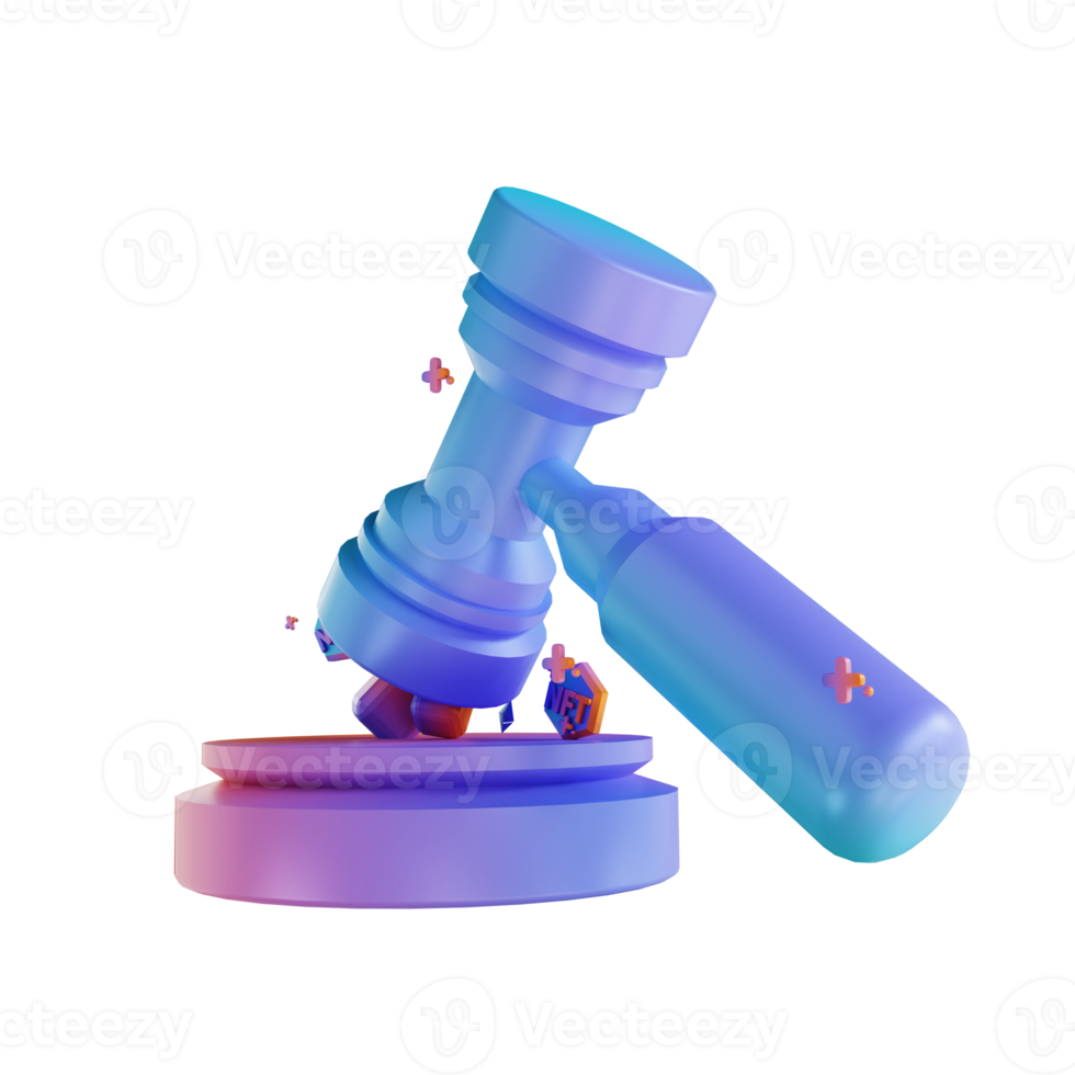 3D illustration NFT hammer and Ethereum png