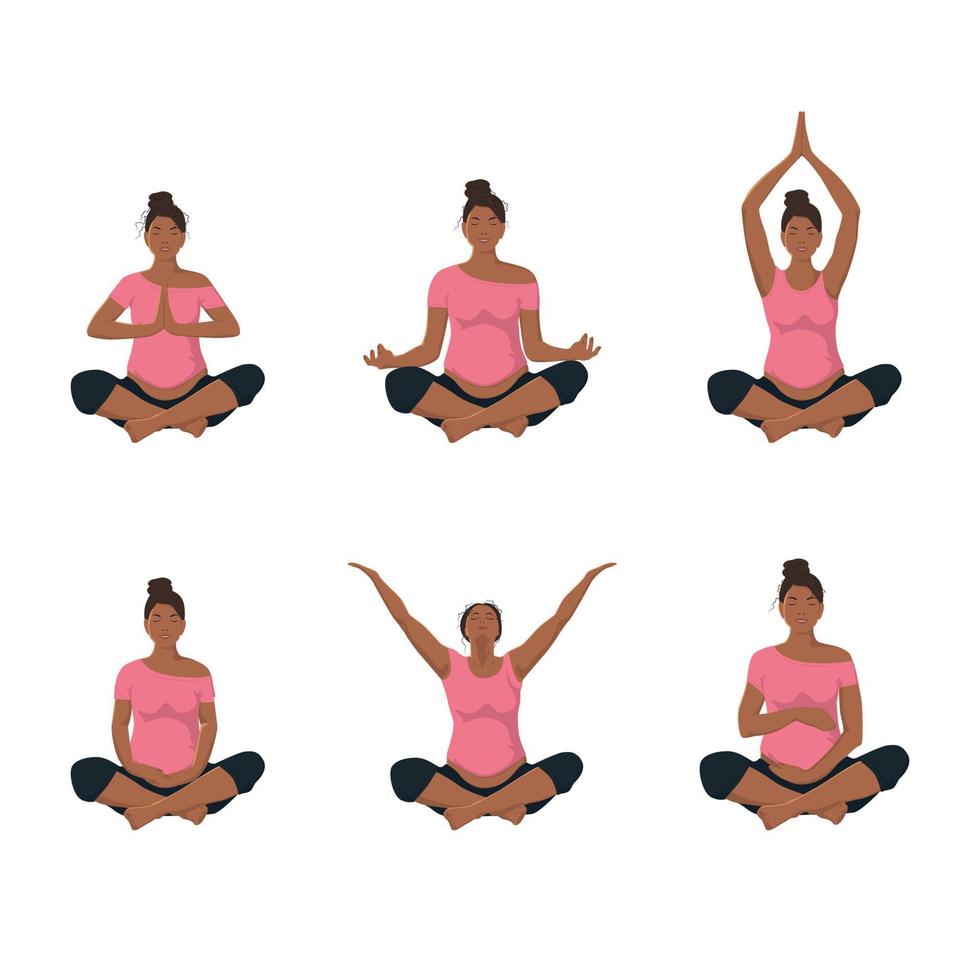 Pregnant woman in the lotus position set vector