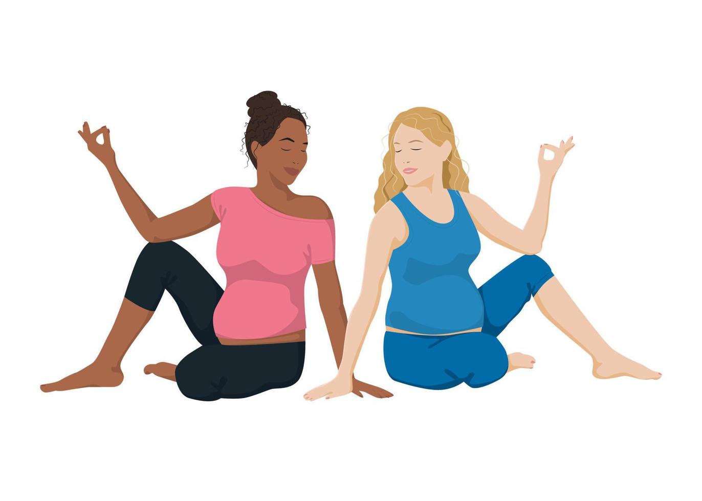 Two pregnant woman in the lotus position set vector