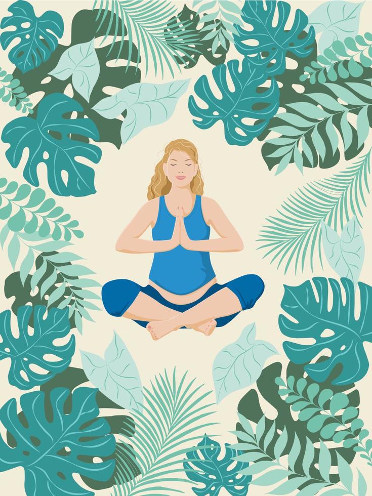 Pregnant blonde woman in the lotus position set vector