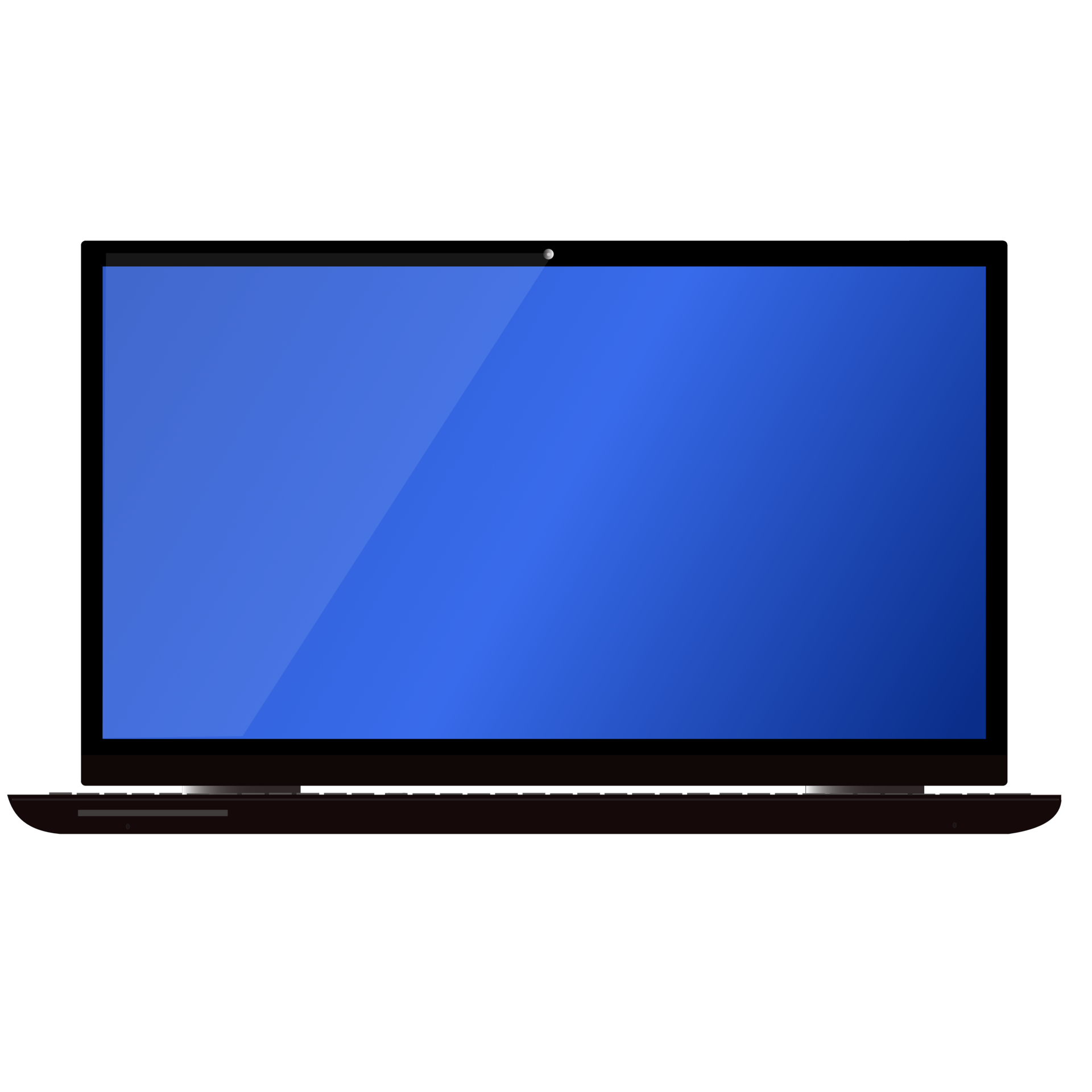 Black computer laptop with blue screen on transparent background