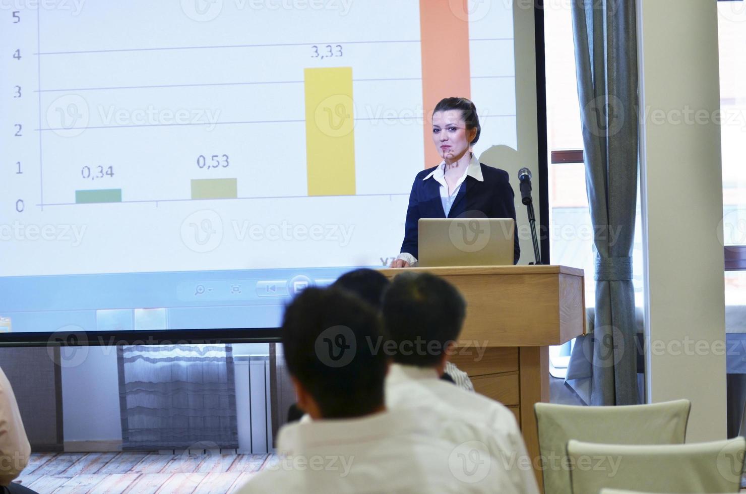 business woman giving presentation photo