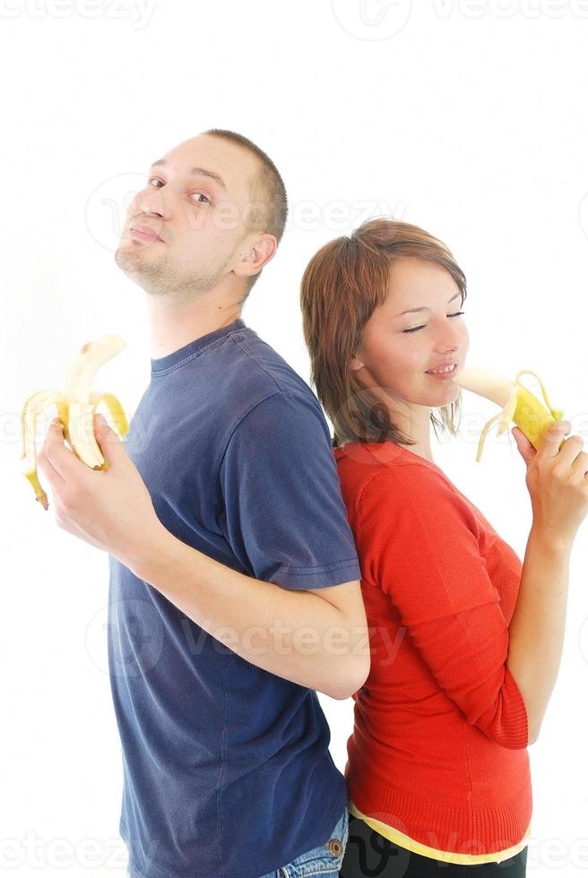 happy couple with fruits photo