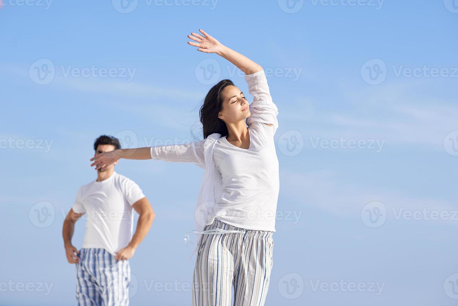 happy young romantic couple have fun and  relax at home photo