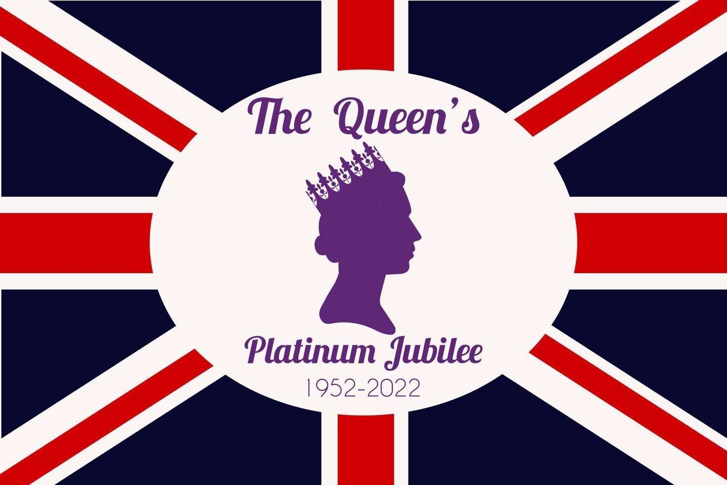 The Queen s Platinum Jubilee celebration. Silhouette profile of Elizabeth in the crown on the British flag background. Vector illustration for social networks, banners, web design.