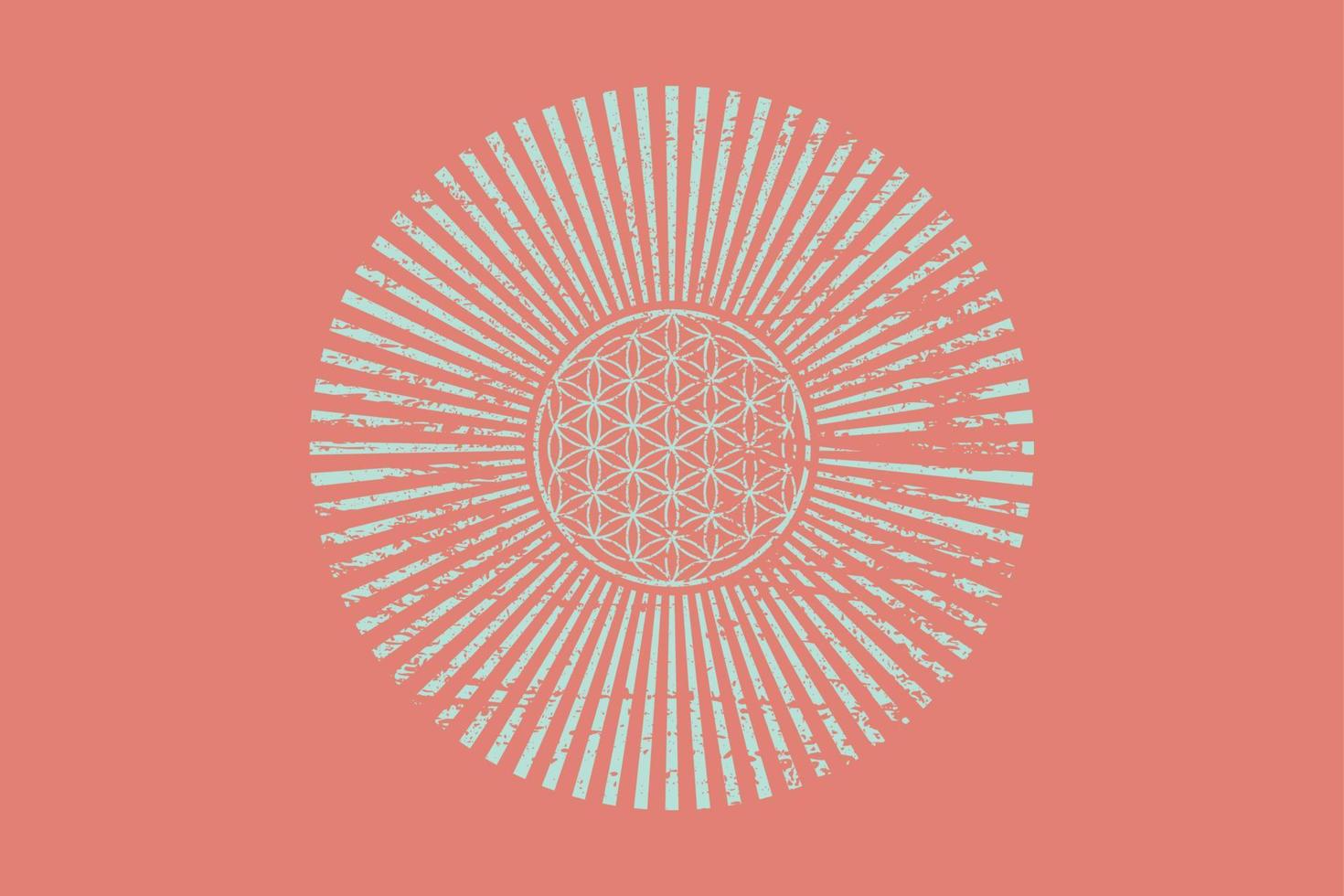 flor de la vida, mandala espiritual retro, geometría sagrada. rayos radiantes vintage símbolo de armonía y equilibrio. talismán místico, vector redondo aislado en antecedentes antiguos