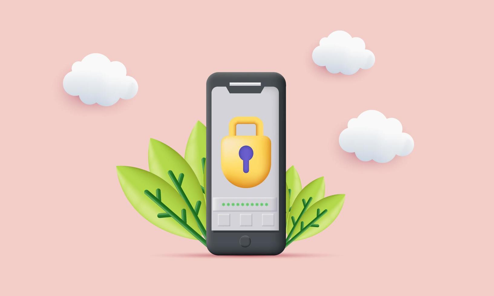 unique realistic personal data security smartphone screen lock 3d design isolated on vector