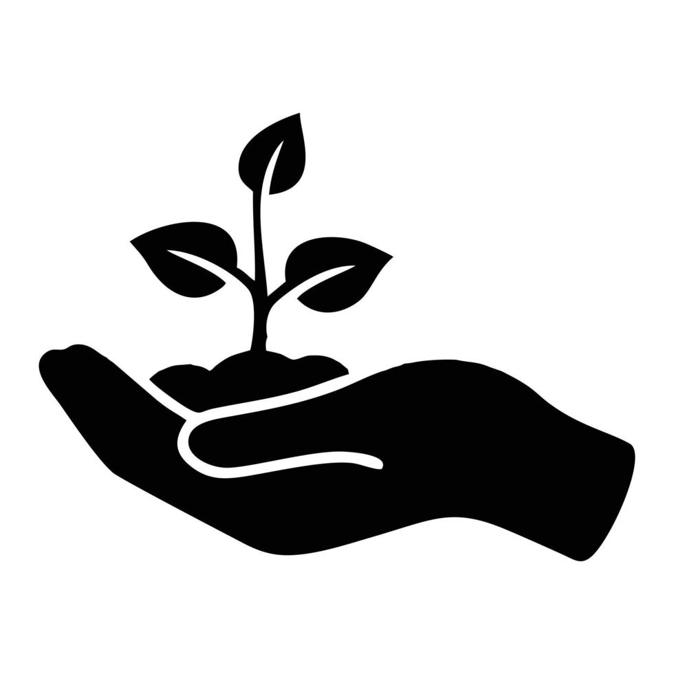 Silhouette of a hand carrying a plant to be planted. Illustration of caring for the environment as well as projects to protect the environment and the earth. vector