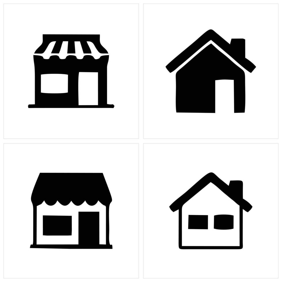 hogar, tienda, icono de símbolo de construcción aislado en negro sobre fondo blanco. silueta del logotipo de la propiedad en venta, alquiler o venta. vector