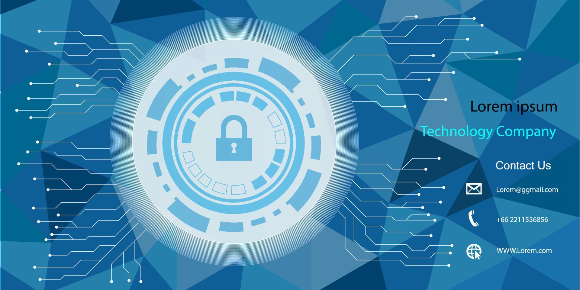 Triangular abstract with security symbol circuit board modern future website background or cover page vector for technology and finance concept and education future company