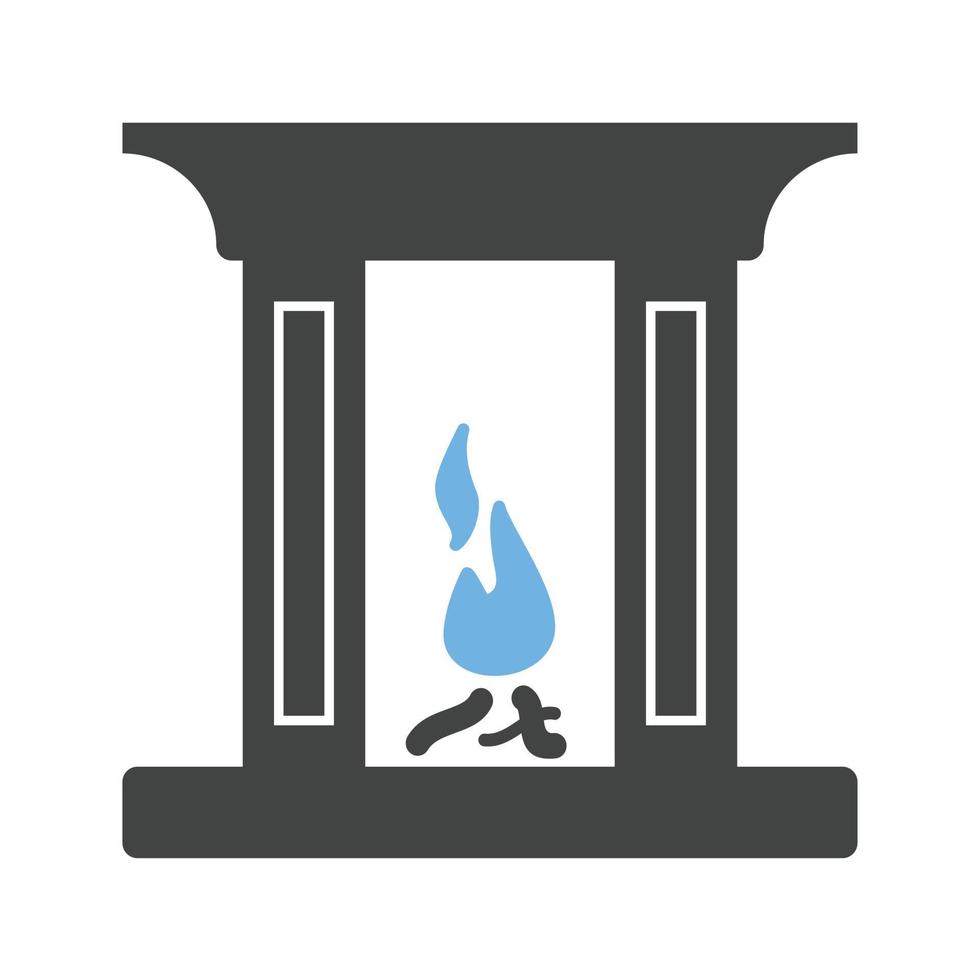 Fireplace Glyph Blue and Black Icon vector