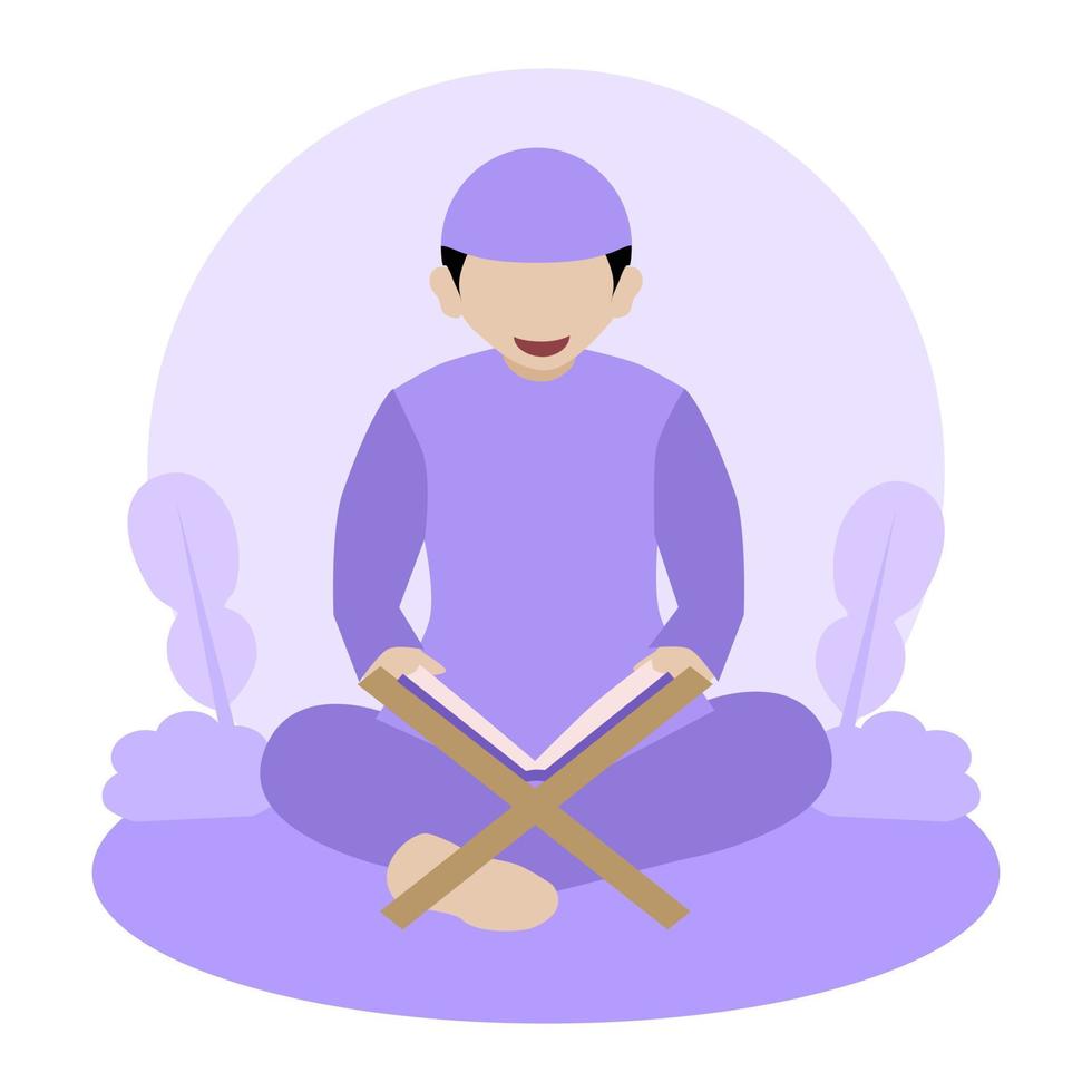 Illustration of Muslim Man Reading Quran. Muslim Activity Illustration vector