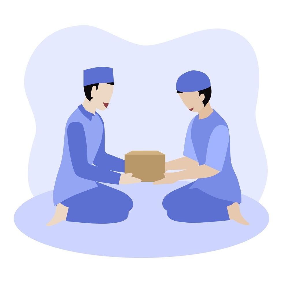 Illustration of Muslim Man Giving a Box of Donation vector