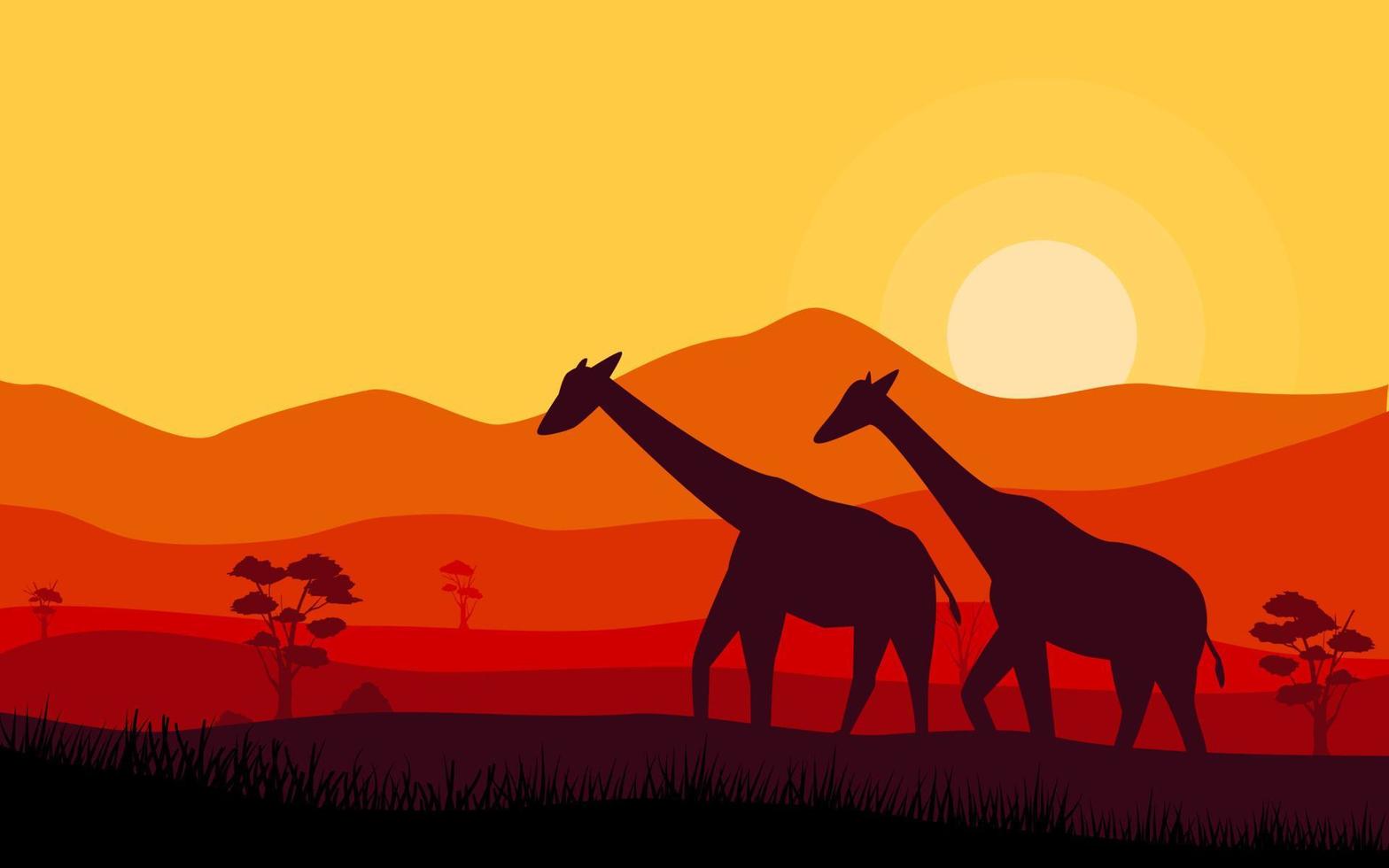 Savanna with Giraffe Nature Landscape Background vector