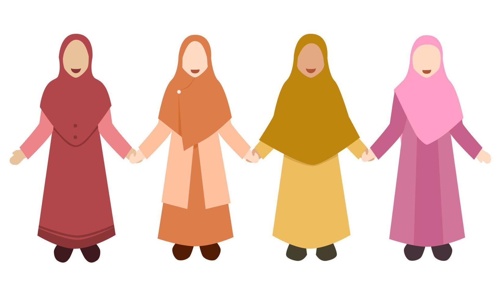 mujer musulmana se da la mano como solidaridad vector