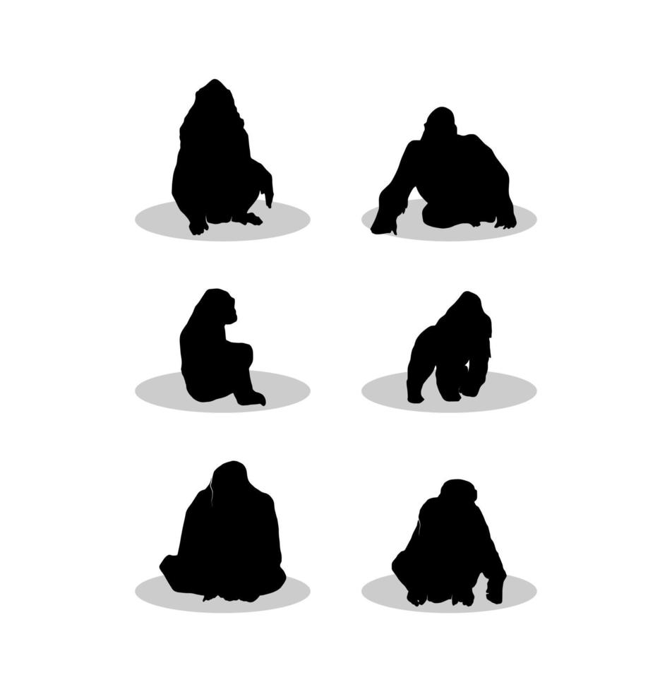 Set of Gorilla Silhouette on White Background vector