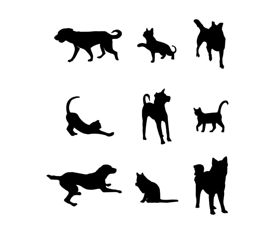 Friendship Dog and Cat Silhouette Set vector