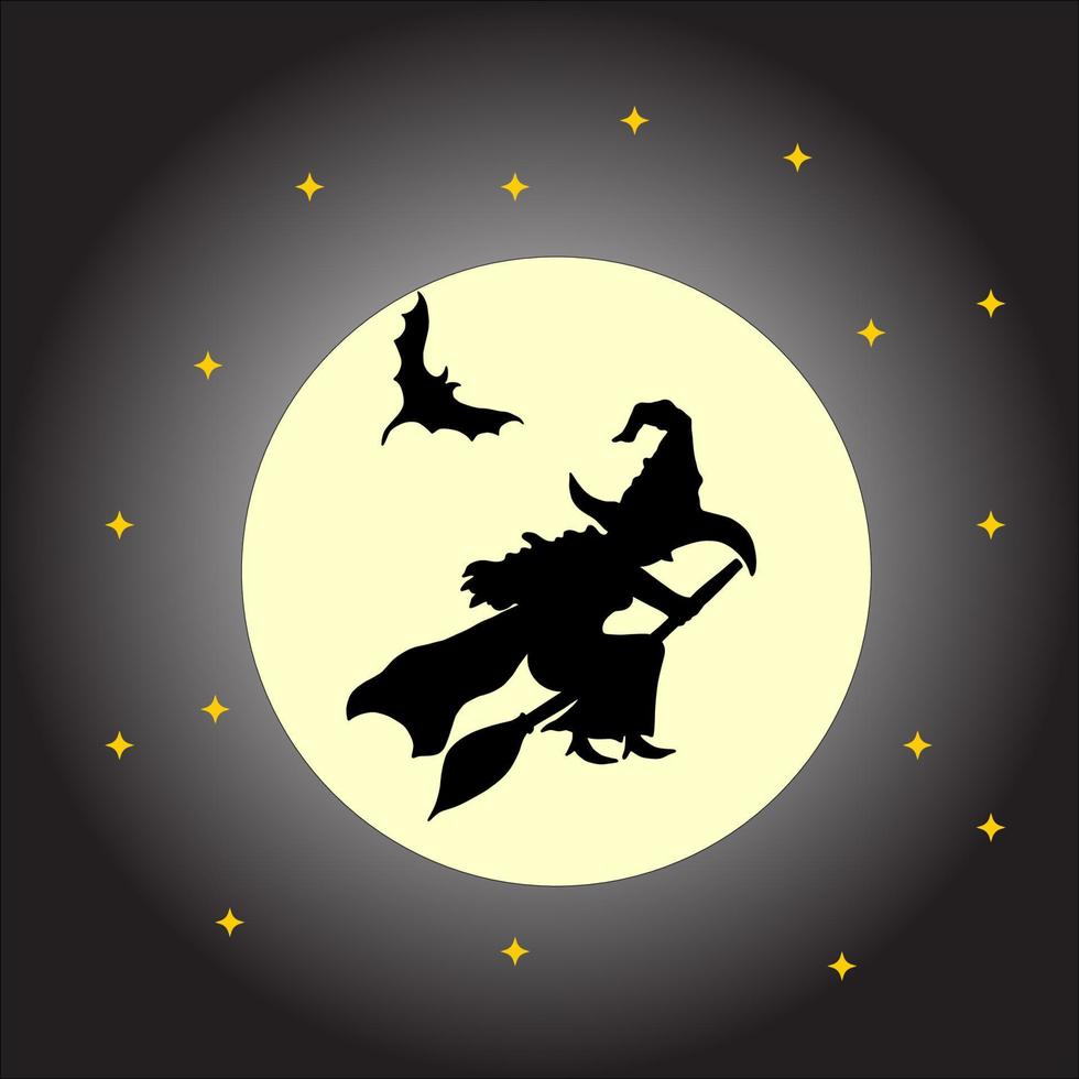 Ilustrations Witch Broom in the Moon Dark Background vector