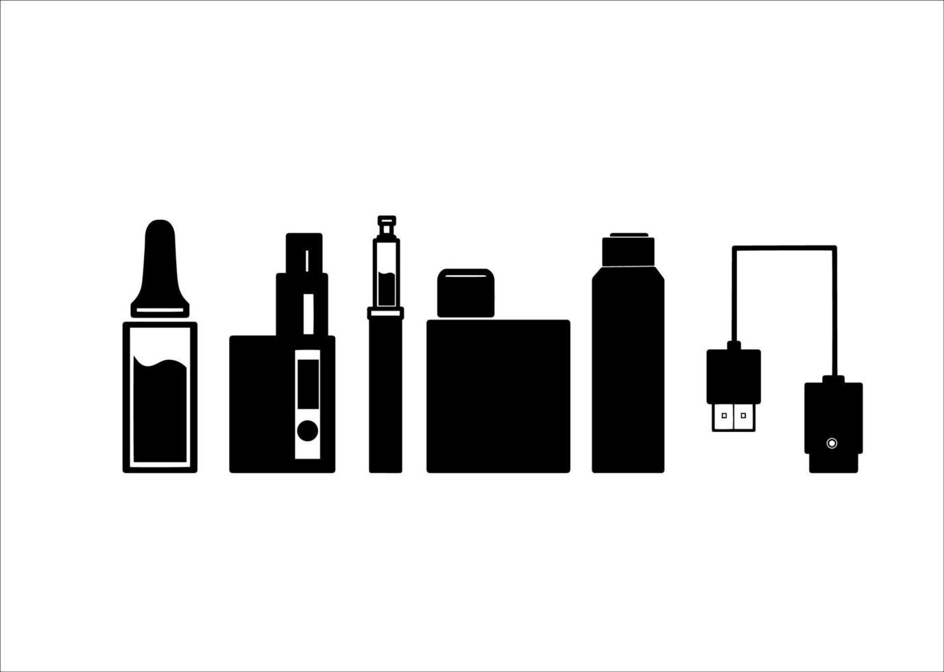 ilustraciones, silueta, vape, dispositivo, conjunto vector