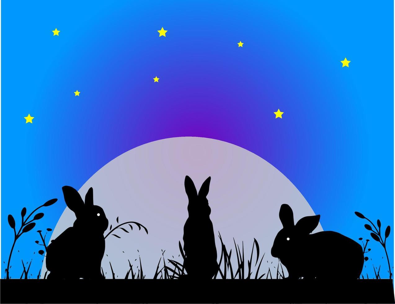 Illustrations Rabbit in Forest Night Background vector