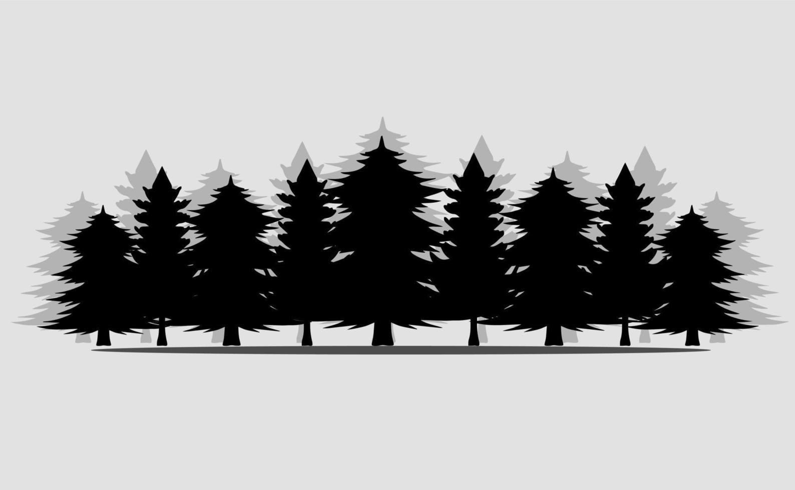 bosque pino árbol silueta capas ilustraciones fondo gris vector