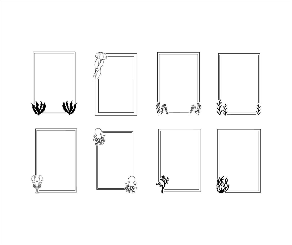 Collection of Rectangle Frame Sea Shell Decoration Illustrations vector