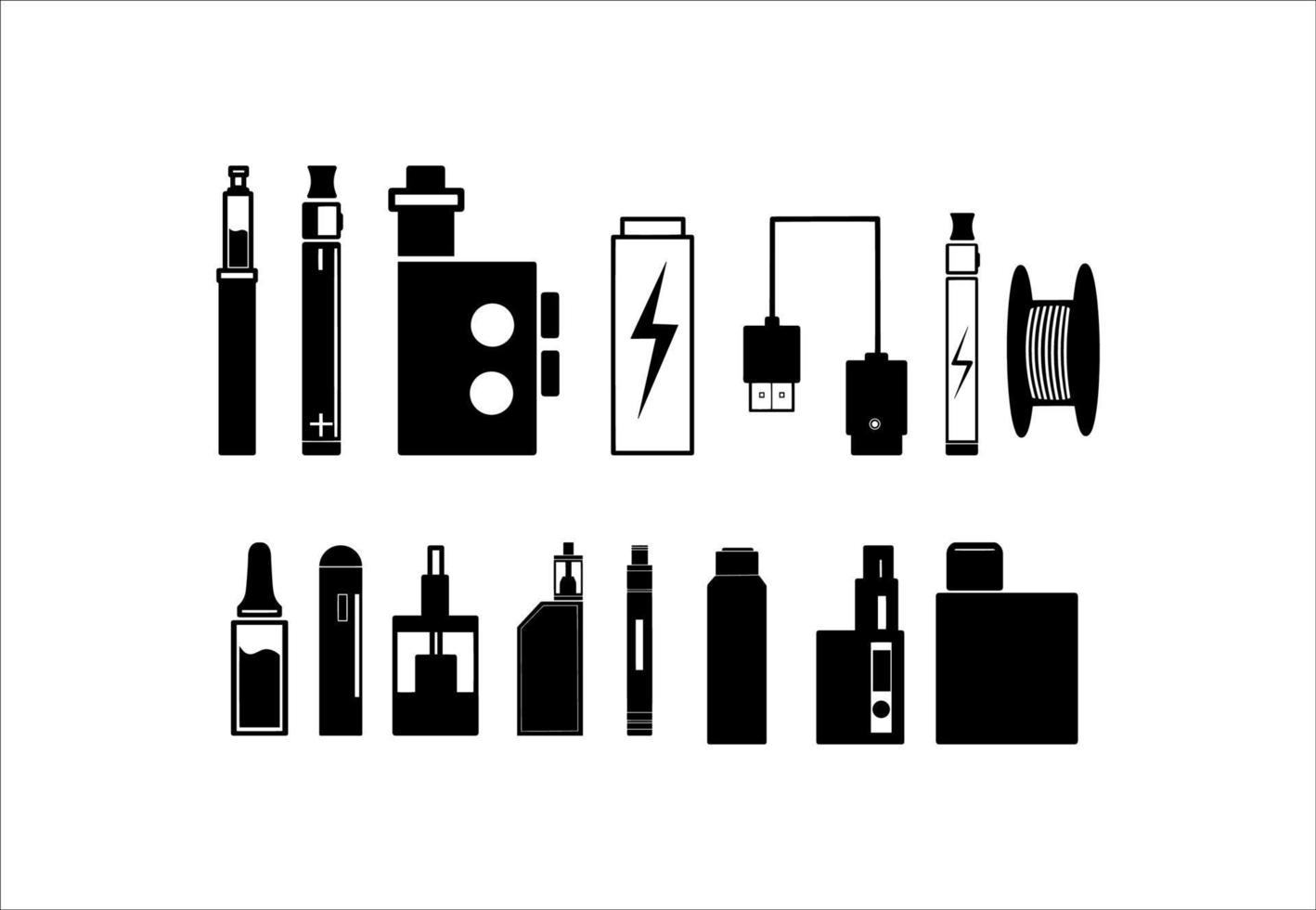 Collection of Vape Equipment Silhouette on White Background vector