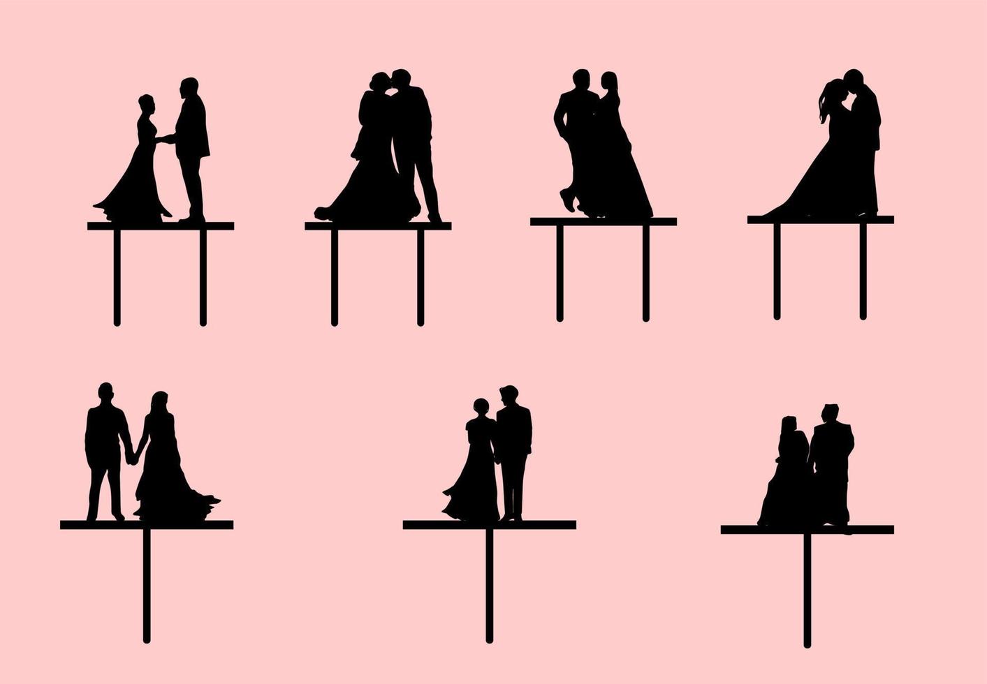 Collection of Wedding Topper Silhouette vector