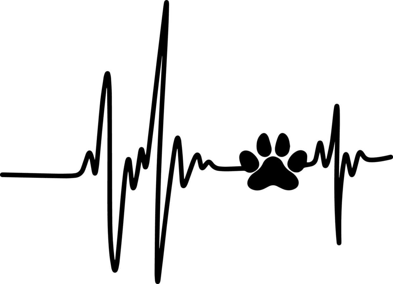 silueta negra latido del corazón pistas de perro sobre fondo blanco vector