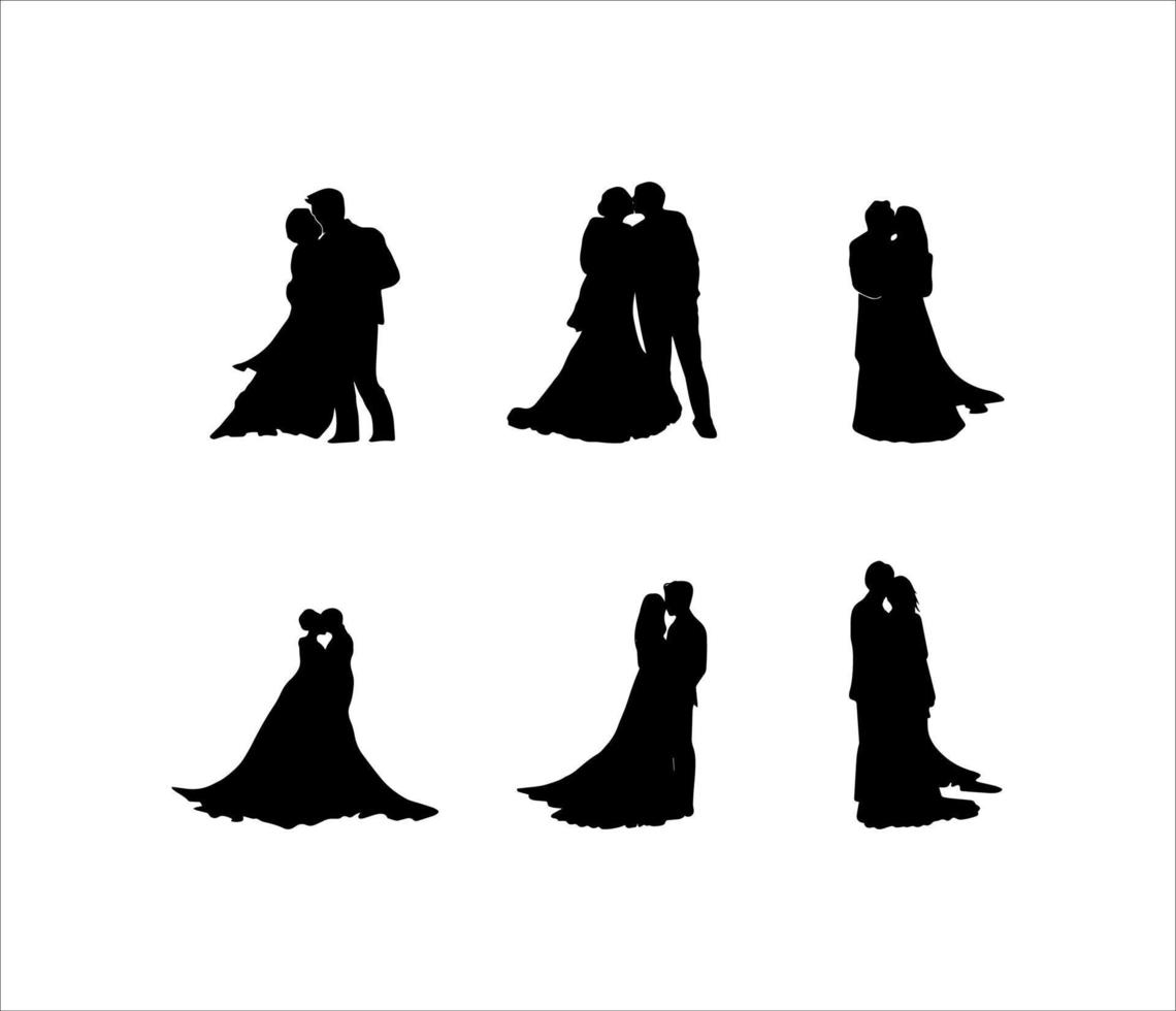 Romantic Couple Kissing Silhouette Illustrations Collection vector