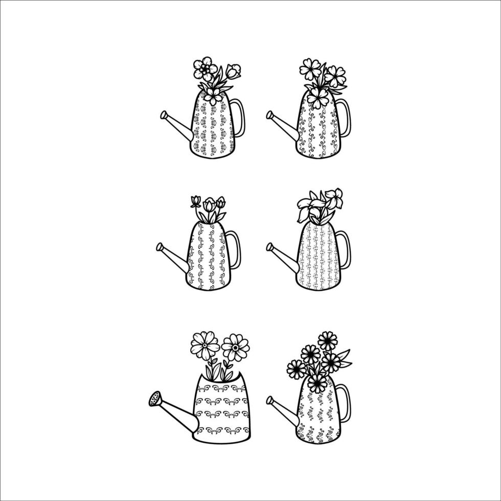 Collection of Watering Can a Flower Design Element Illustrations vector