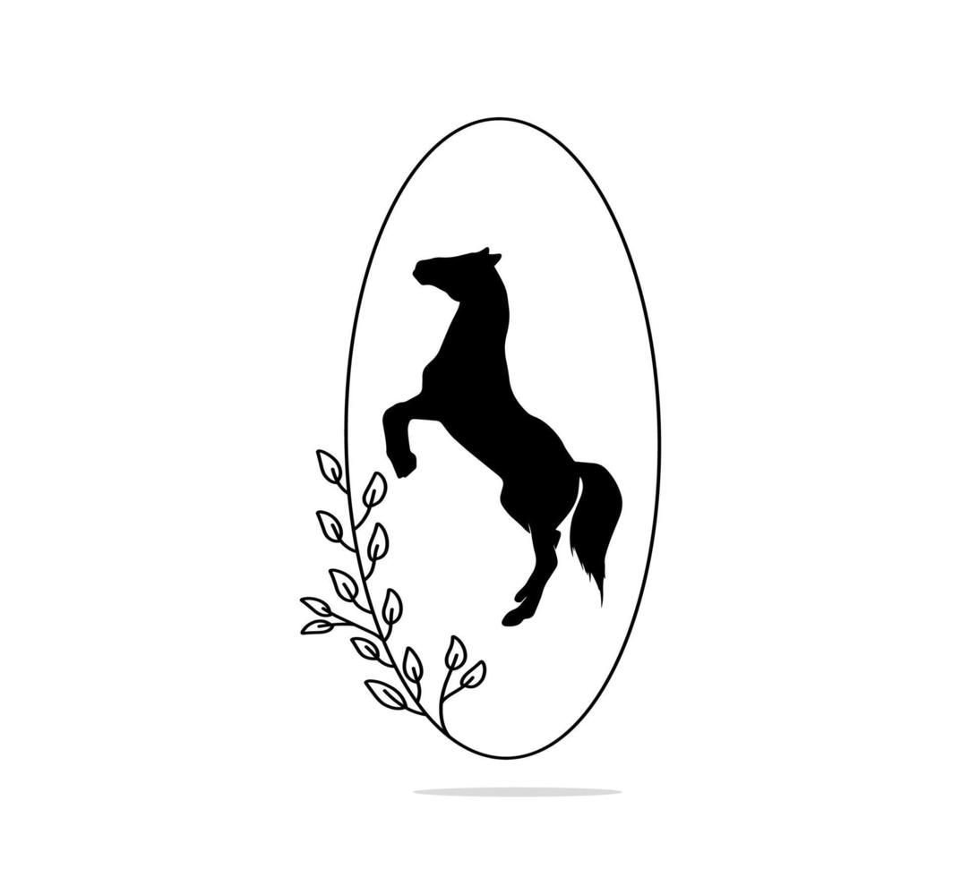 silueta de caballo vintage con marco floral ovalado vector