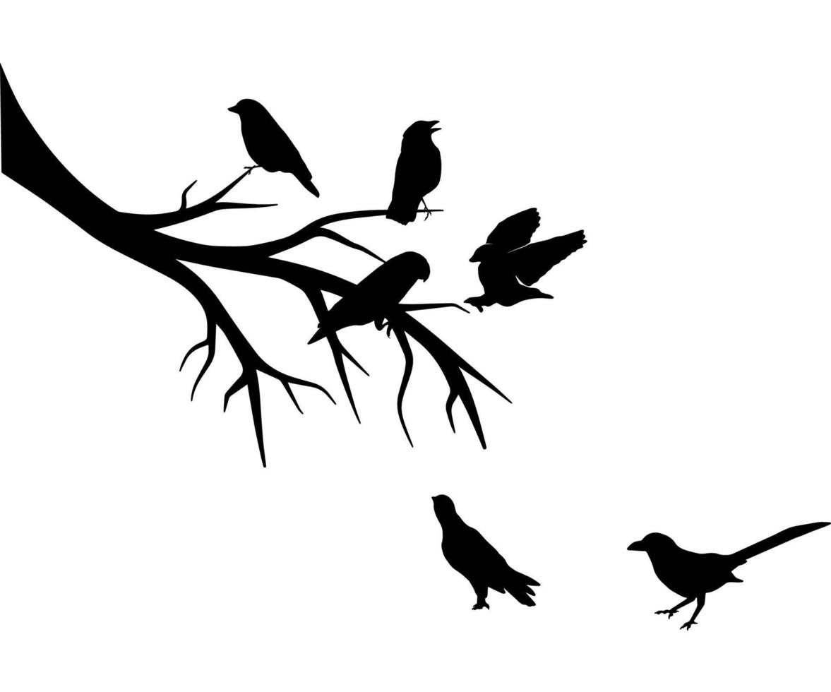 Bird with Tree Branch Silhouette Illustrations vector