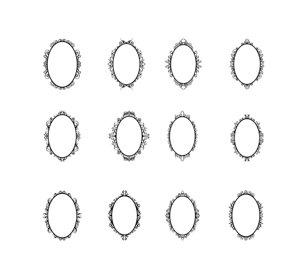 Set of Oval Ornament Frame Illustrations vector