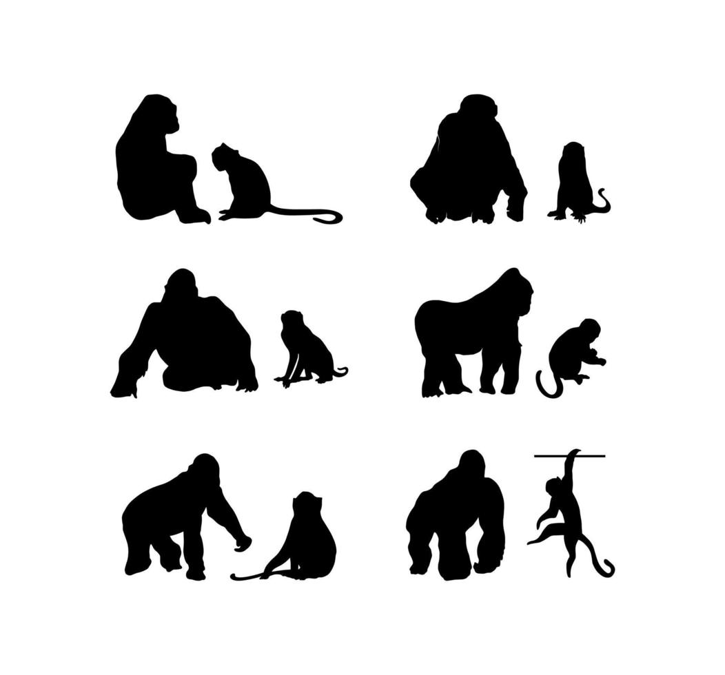 Friendship Gorilla and Monkey Silhouette Collection vector