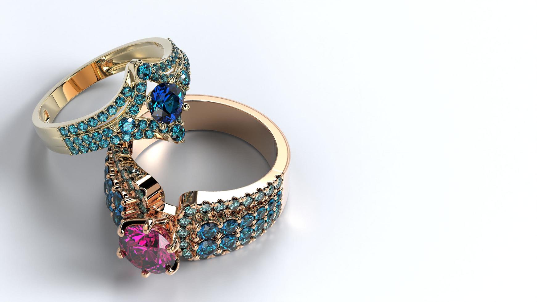 hermoso anillo femenino color piedra preciosa rosa o amarillo o oro blanco o platino 3d render foto