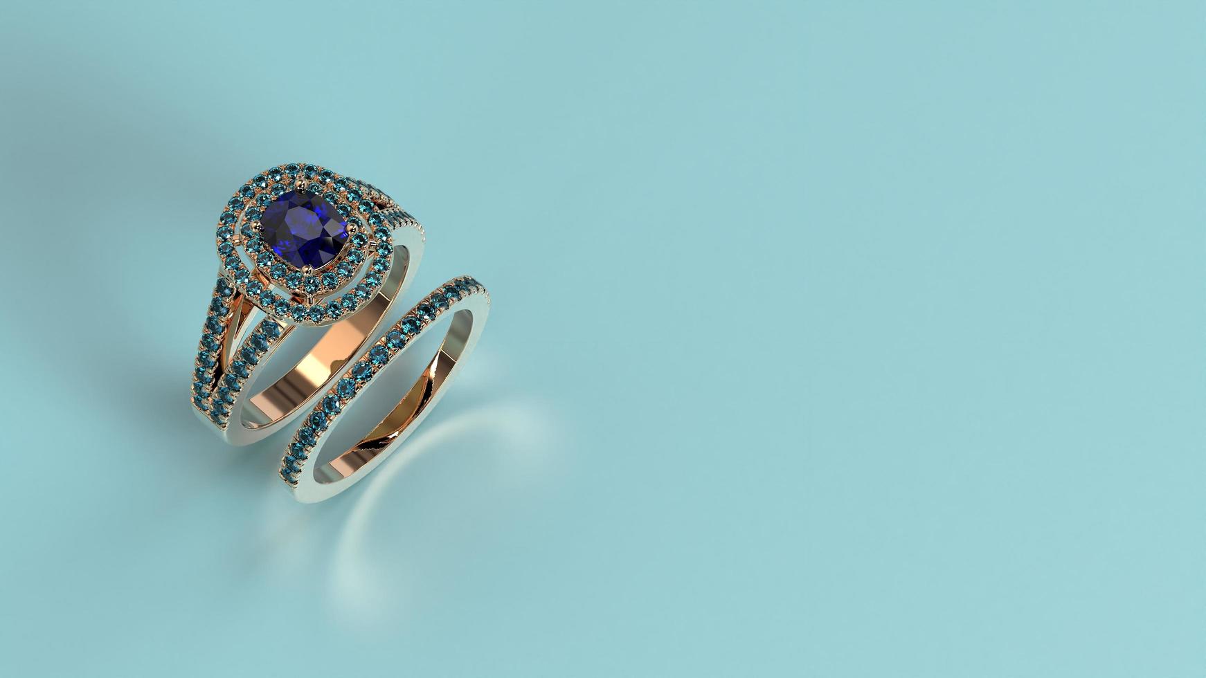 beautiful female ring color gem stone rose or yellow or white gold or platinum 3d render photo