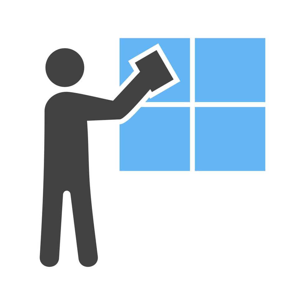 hombre limpiando ventana glifo icono azul y negro vector