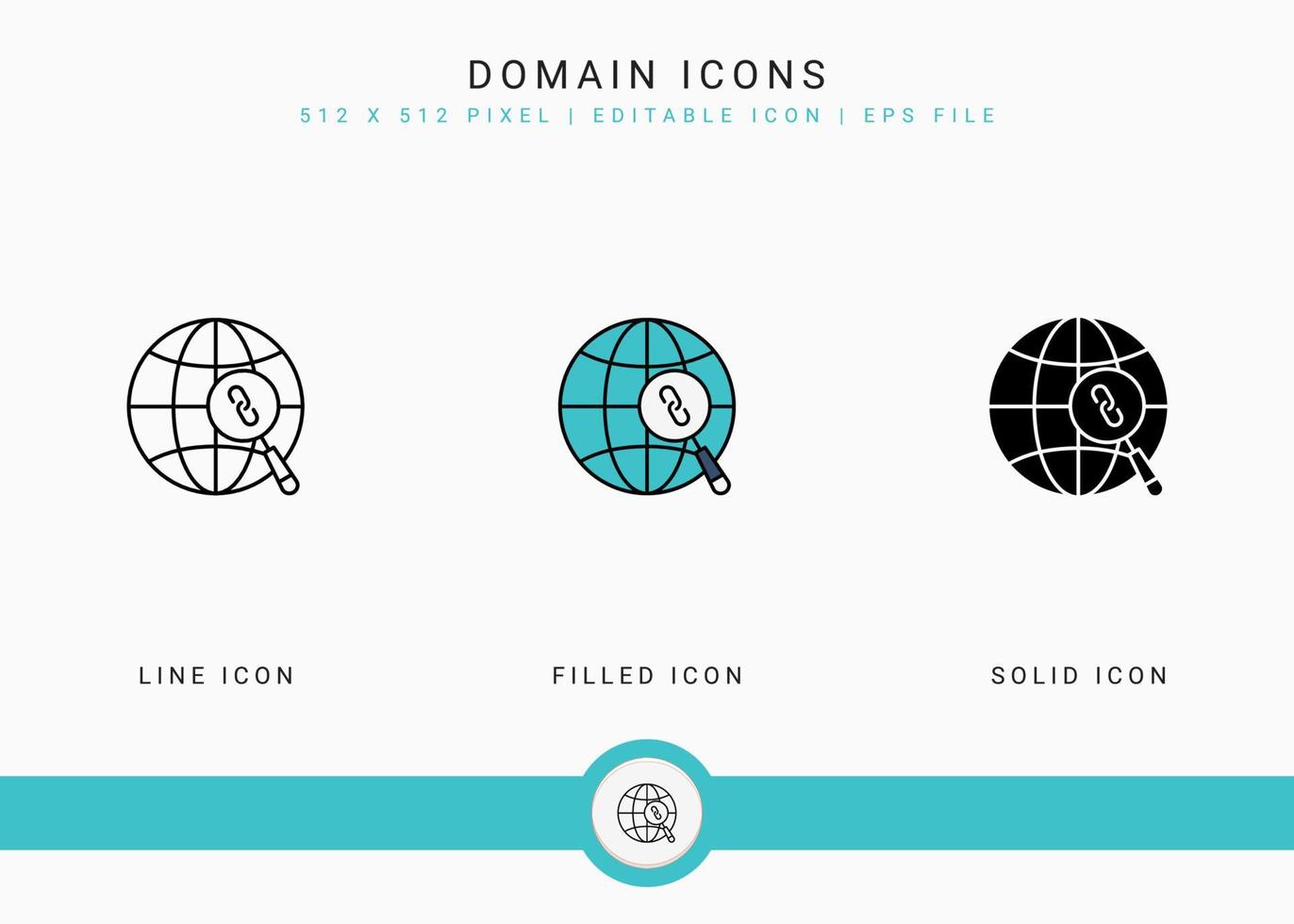 iconos de dominio establecen ilustración vectorial con estilo de línea de icono sólido. concepto de dirección del sitio web. icono de trazo editable en un fondo aislado para diseño web, interfaz de usuario y aplicación móvil vector