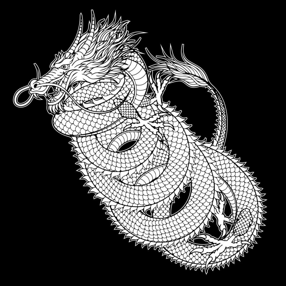 diseño de ilustración de vector de tatuaje de dragón