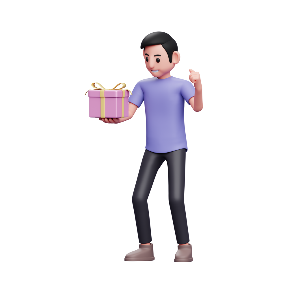 boy is happy and celebrates victory when he receives a valentine gift, 3d character illustration valentine's day concept png